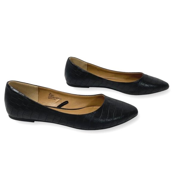 Seychelles Mia Flats Womens 10W Black Croc Embossed Faux Leather Point Toe Shoe - Picture 3 of 11
